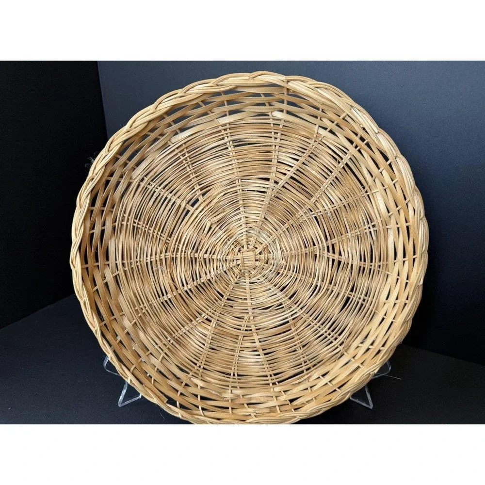 Set of 6 Wicker Rattan Paper Plate Holders Natural Woven Picnic BBQ Cottage
